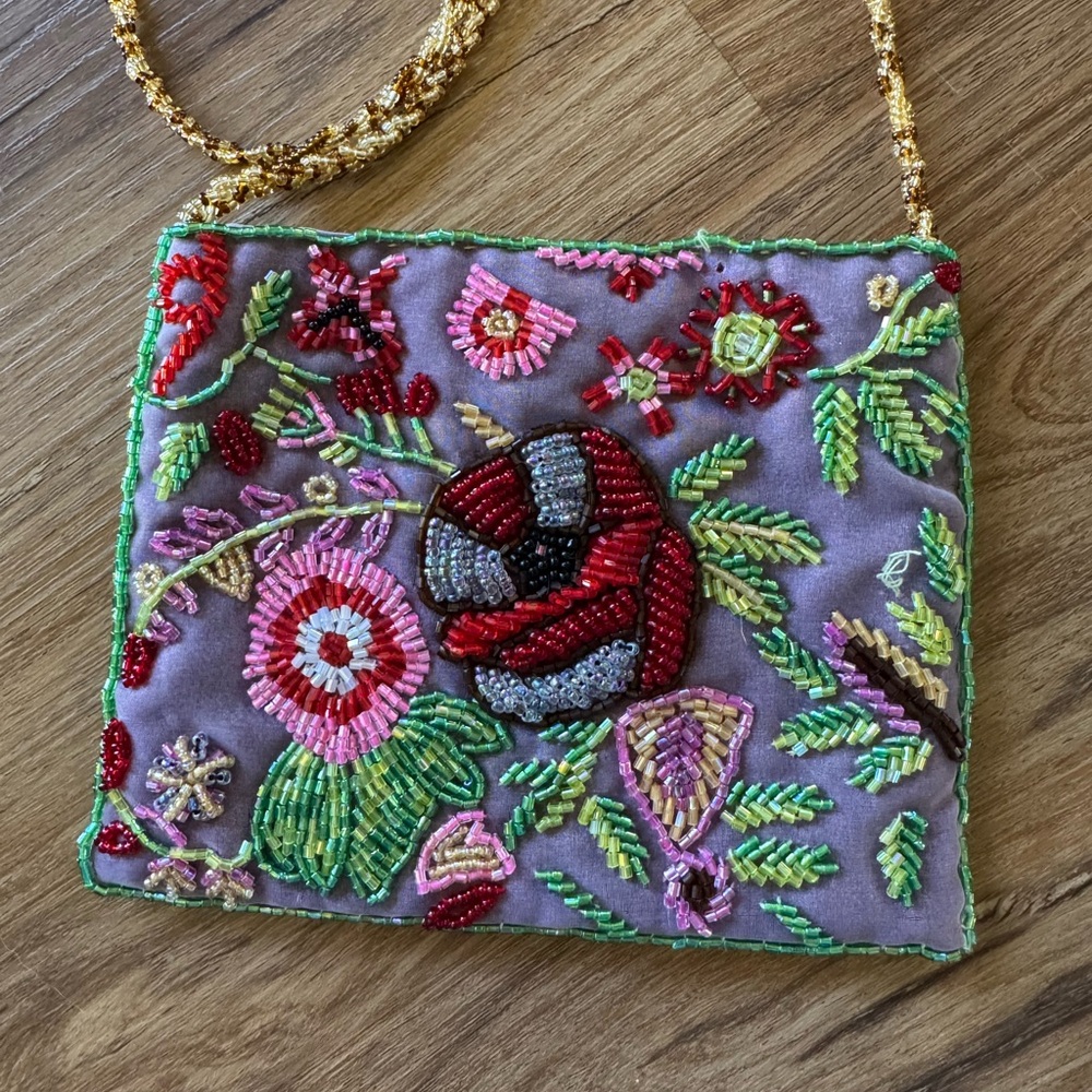 Valerie Stevens Multicolor Floral Beaded Crossbody Boho Bag